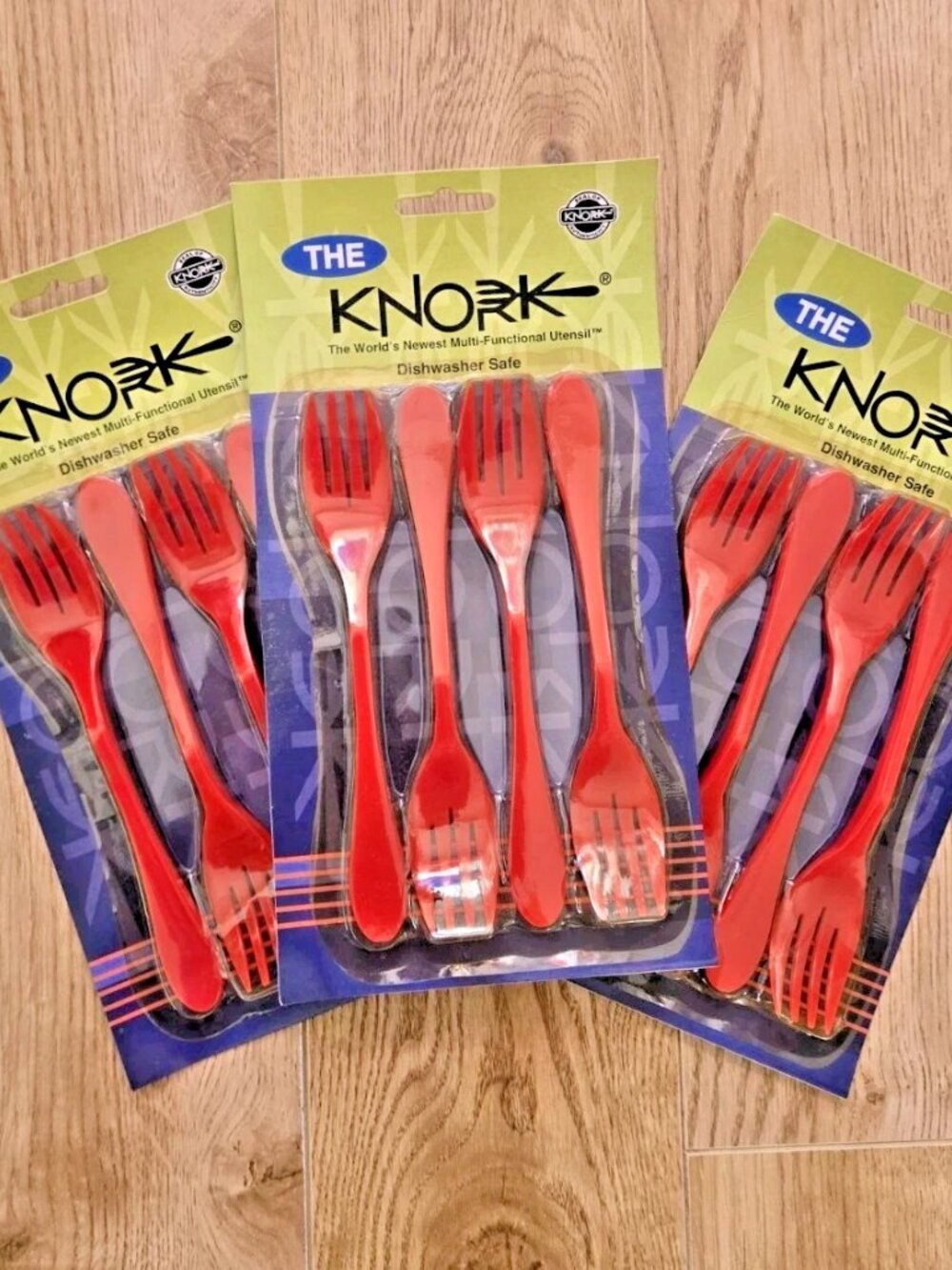 NEW🆕️ KNORK 12pc Red Fork/Knife Combo One Utensil. Travel,Kids,Special Needs
